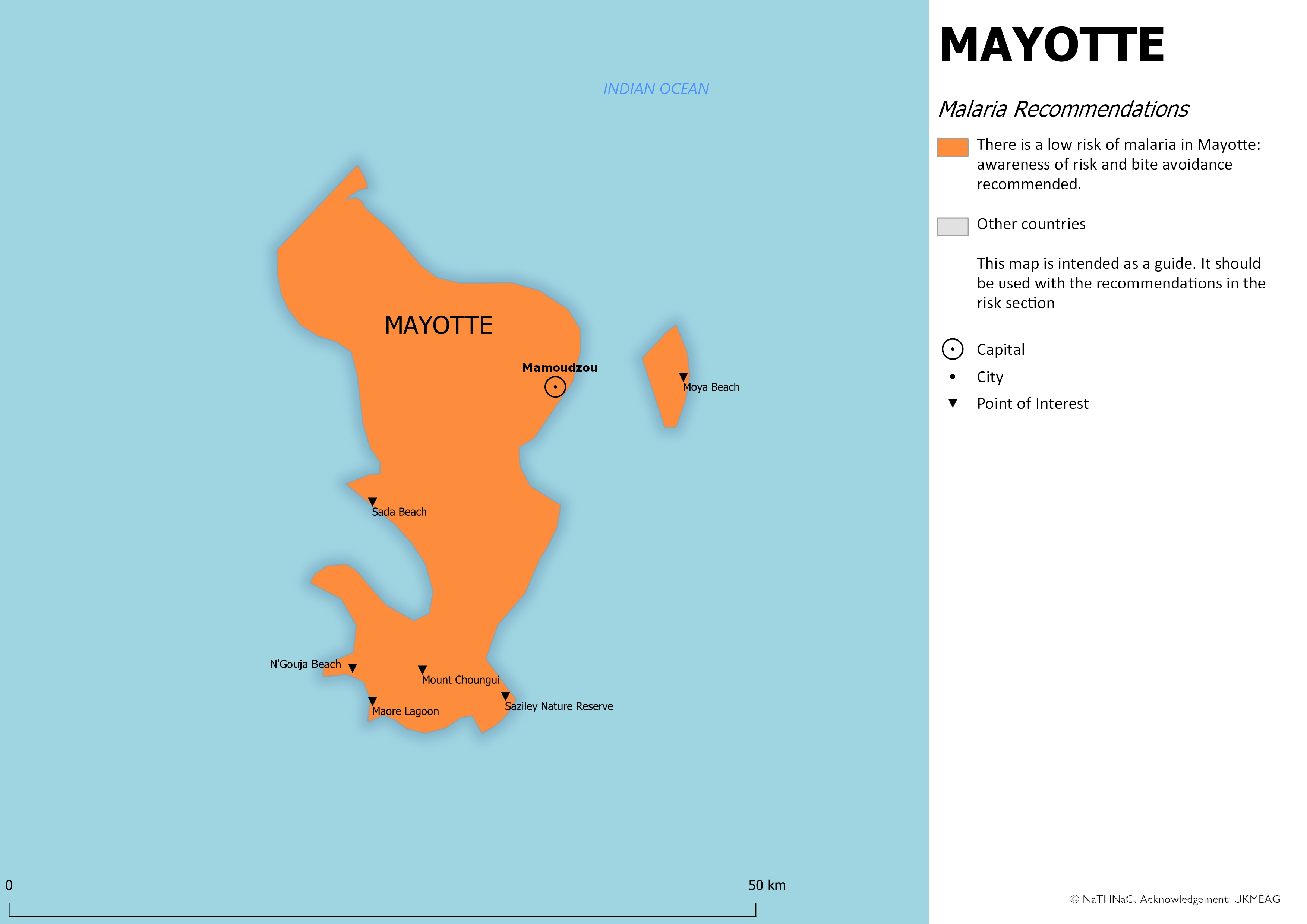 Mayotte malaria recommendations Map of Mayotte showing antimalarial recommendations